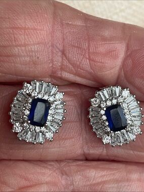 Vivace Cubic Zirconia Blue Halo Stud Earrings 1/2”